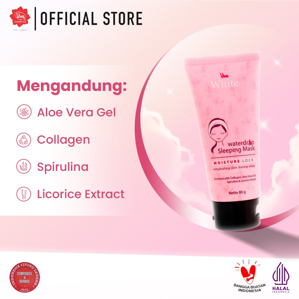 Viva White Waterdrop Sleeping Mask with Collagen, Aloe Vera Gel, Extract Spirulina & Licorice - 80gr