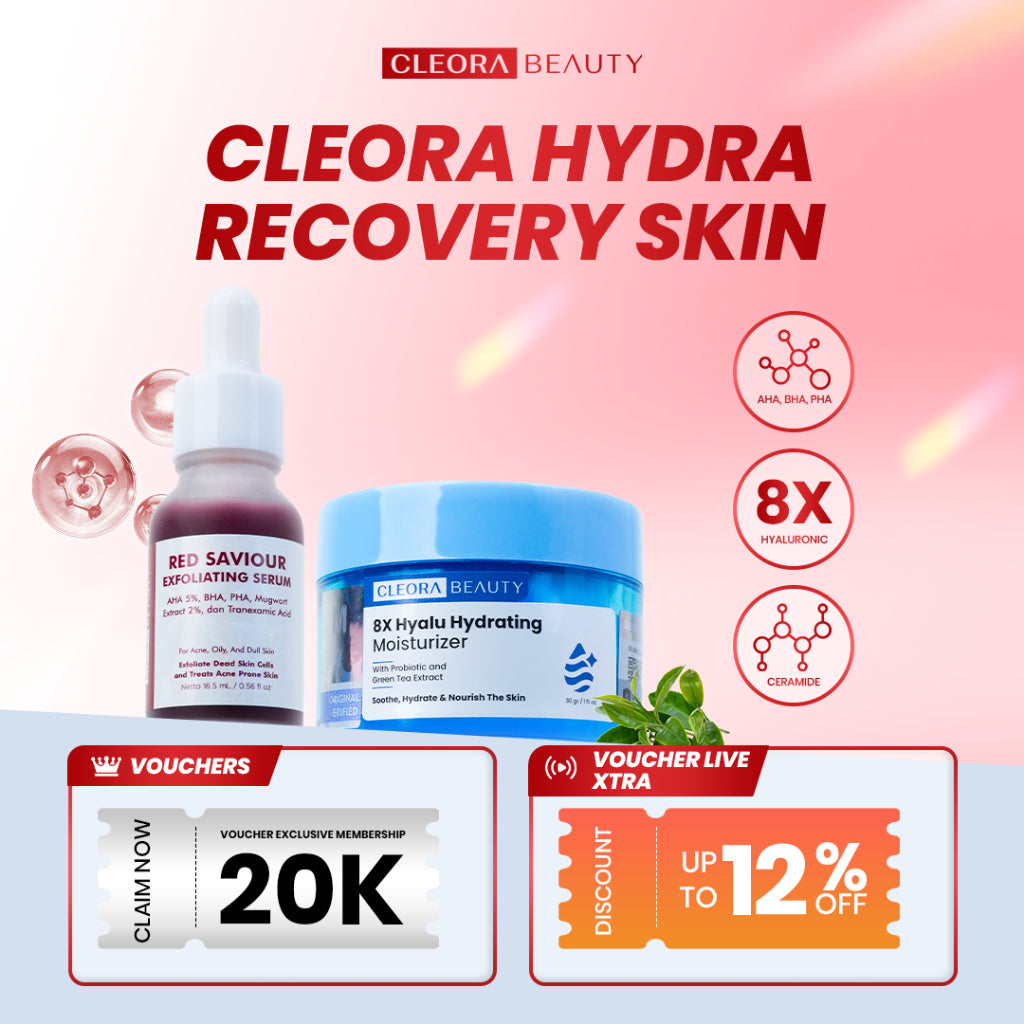 [COMBO HEMAT] Cleora Brightening Set Special Bundle 2in1 - Red Saviour + 8x Hyalu Moisturizer Paket Peeling Solution Skincare Eksfoliasi Wajah Pemutih Dark Spot Wanita Pria Serum Jerawat Scincare Exfoliasi Acne Mosturizer Mencerahkan Pelembab Muka BPOM