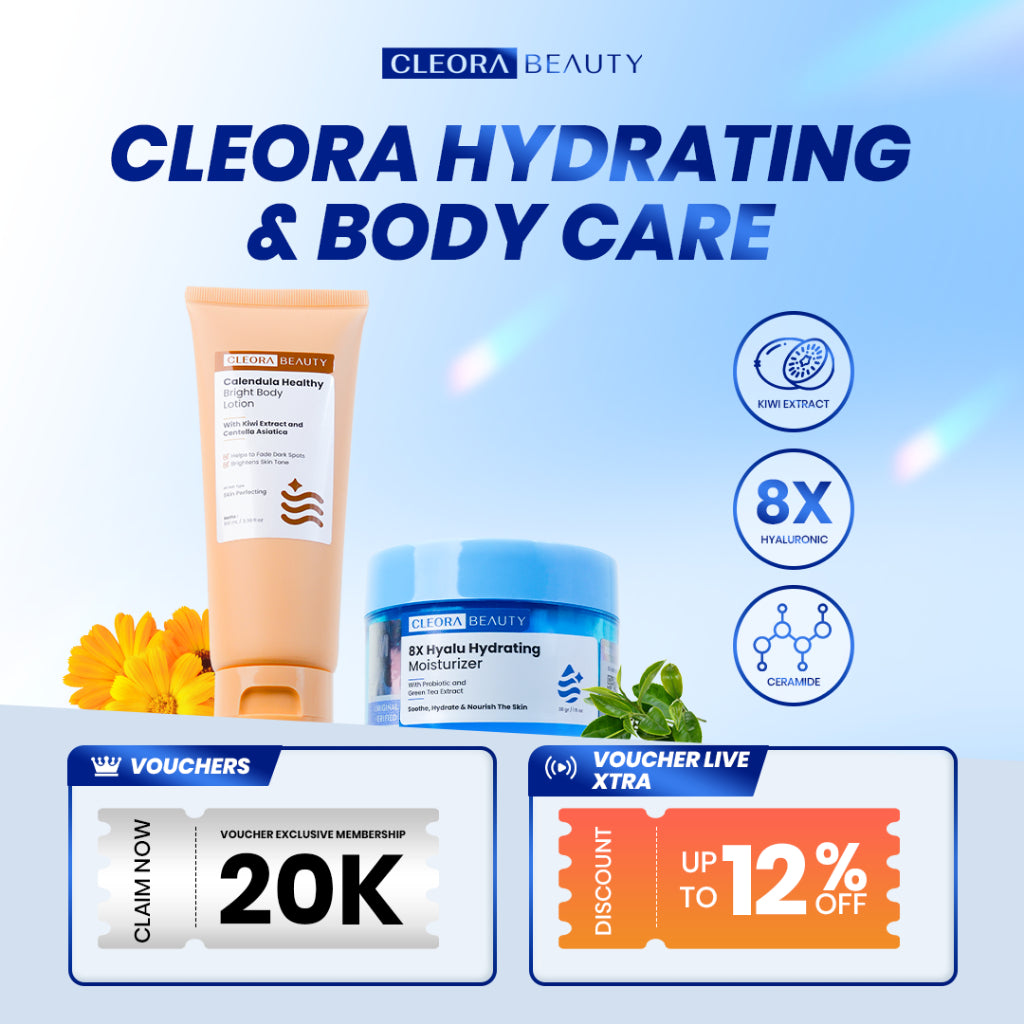 [ORDER NOW!HEMAT 47RB] Cleora Hydrating & Body care - Moisturizer 8x Hyalu & Calendula Pelembab Muka Kering Kusam Skincare Mencerahkan Kulit Dark Spot Whitening Gel Brightening Pemutih Wajah Cream Lotion Handbody Wanita Pria Niacinamide Body Butter BPOM