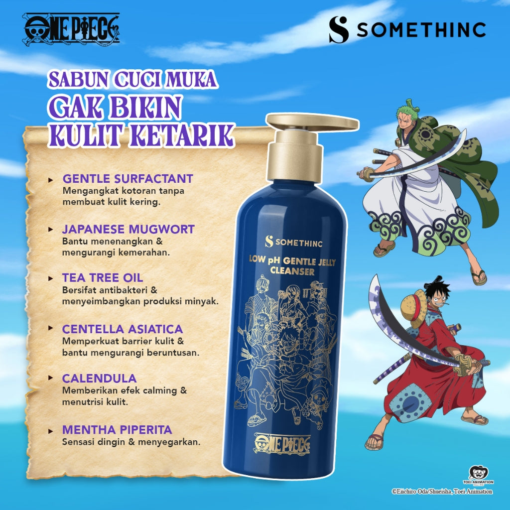 SOMETHINC ONE PIECE LIMITED EDITION SERIES - Lip Glaze, Low pH Gente Jelly, Holyshield Sunscreen Gel, Eyeshadow Palette, Liquid Eyeliner, Calm Down Cleanser| Transferproof Lip Glaze, Awet Digunakan 24 Jam|Sabun Cuci Muka Semua Jenis Muka