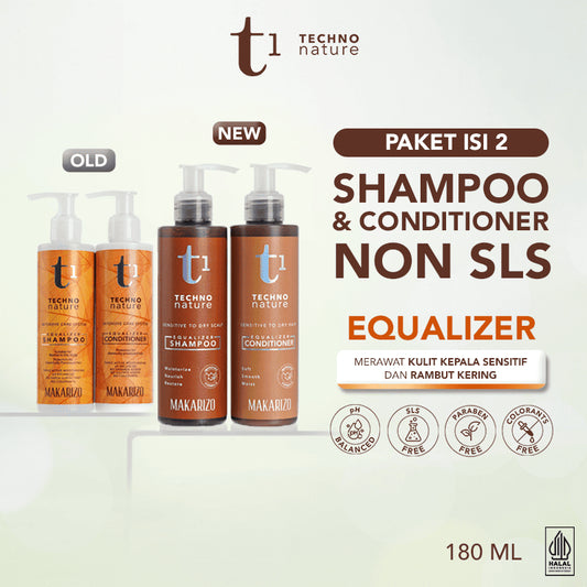 PAKET ISI 2 Makarizo T1 Techno Nature Equalizer Shampoo & Conditioner 180 mL - Shampo Conditioner Non SLS