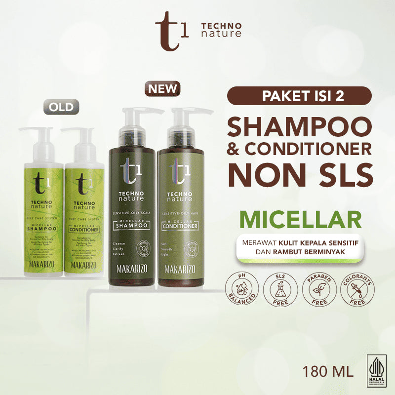 PAKET ISI 2 Makarizo T1 Techno Nature Micellar Shampoo & Conditioner 180 mL - Shampo Conditioner Non SLS