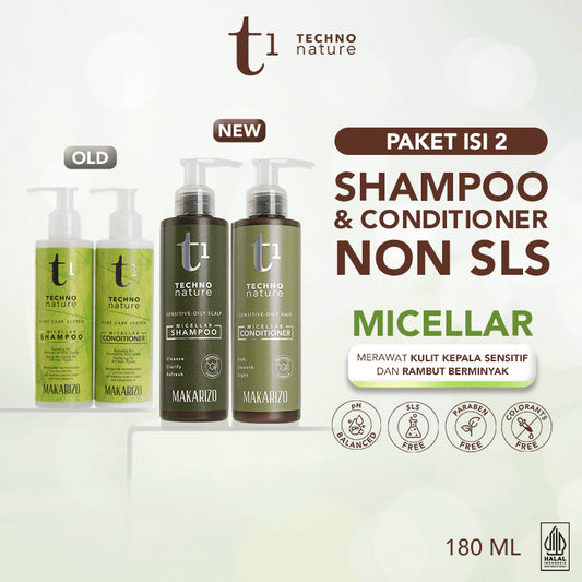 PAKET ISI 2 Makarizo T1 Techno Nature Micellar Shampoo & Conditioner 180 mL - Shampo Conditioner Non SLS