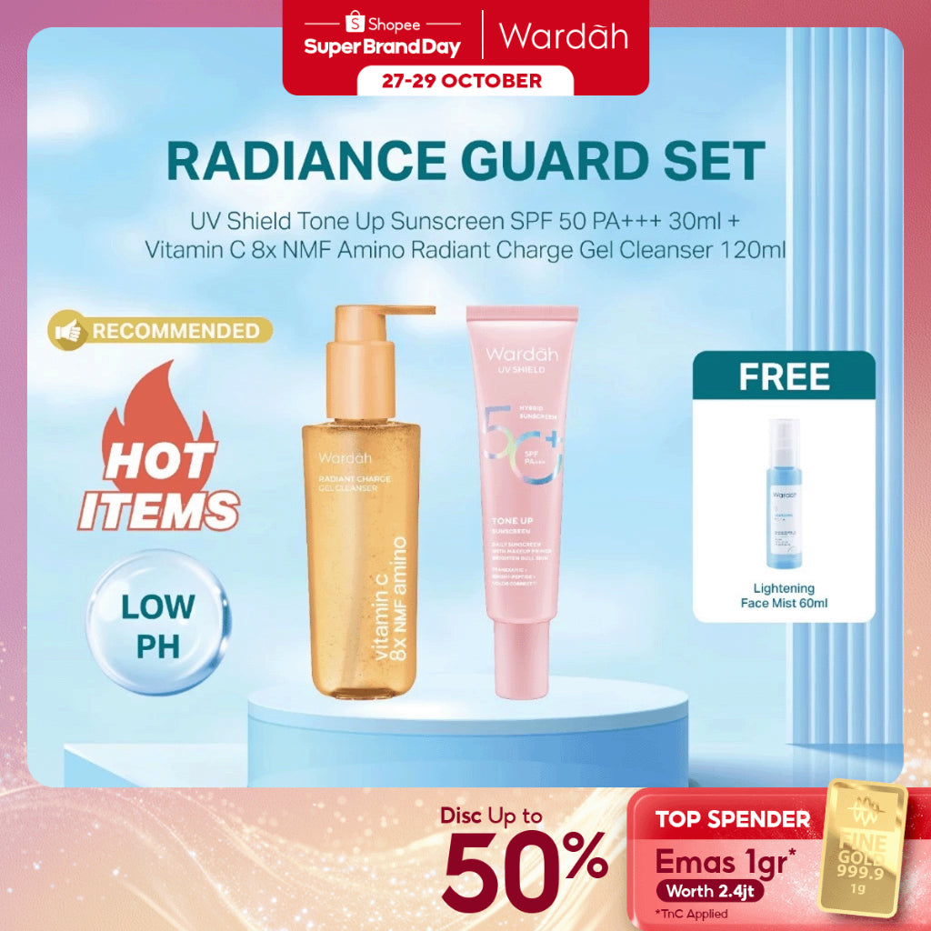 NEW WARDAH Paket Face Wash Gentle Low Ph Lightening Sunscreen UV Shield SPF 35 SPF 50 Sabun Cuci Muka Untuk Semua Jenis Kulit Tanpa Rasa Ketarik Menghidrasi dan Menenangkan Kulit Sunscreen UV Shield Skincare Routine Perawatan Kulit - Skincare