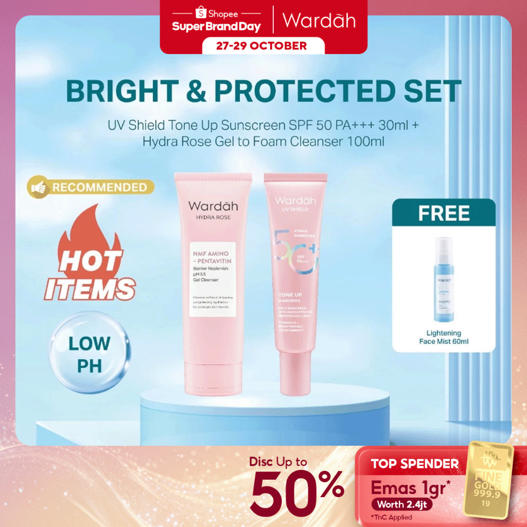 NEW WARDAH Paket Face Wash Gentle Low Ph Lightening Sunscreen UV Shield SPF 35 SPF 50 Sabun Cuci Muka Untuk Semua Jenis Kulit Tanpa Rasa Ketarik Menghidrasi dan Menenangkan Kulit Sunscreen UV Shield Skincare Routine Perawatan Kulit - Skincare