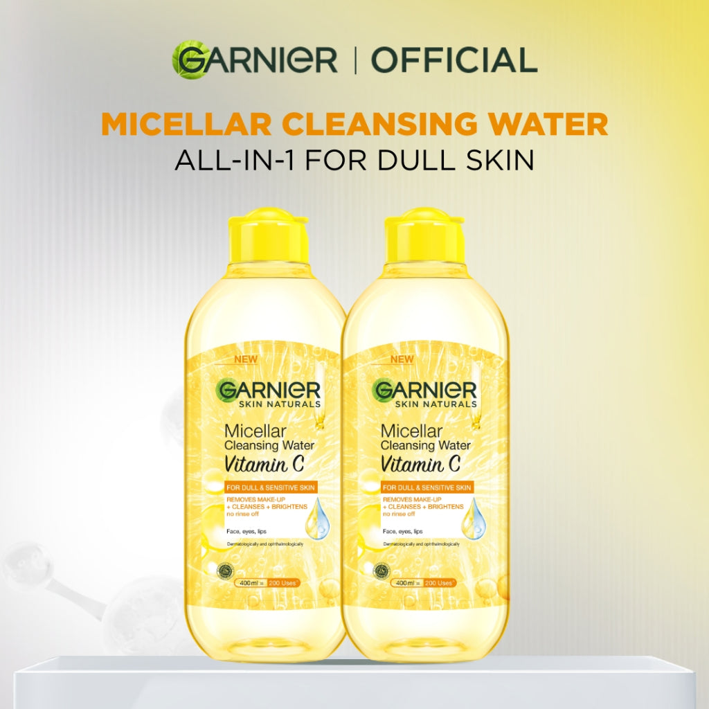 (PAKET HEMAT) Garnier Micellar x2 400ml + Bright Complete Kit - Serum 30 ml + Overnight Serum 30ml + Night Cream 50ml + Day Cream 50ml + Sunscreen
