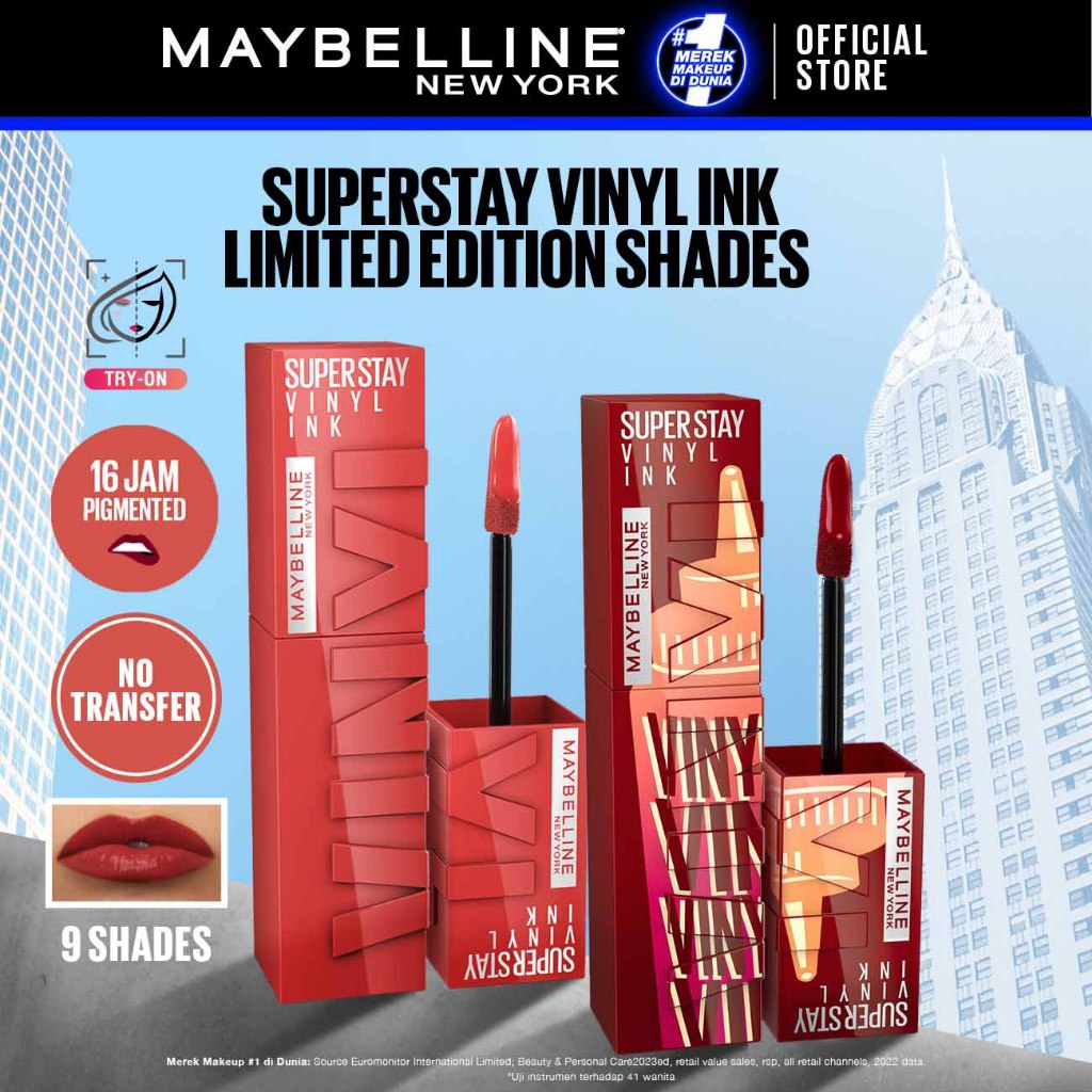 MAYBELLINE OFFICIAL Superstay Vinyl Ink 4.2 ml LIMITED EDITION - Shiny Pigmented Liquid Lipstik Lipstick