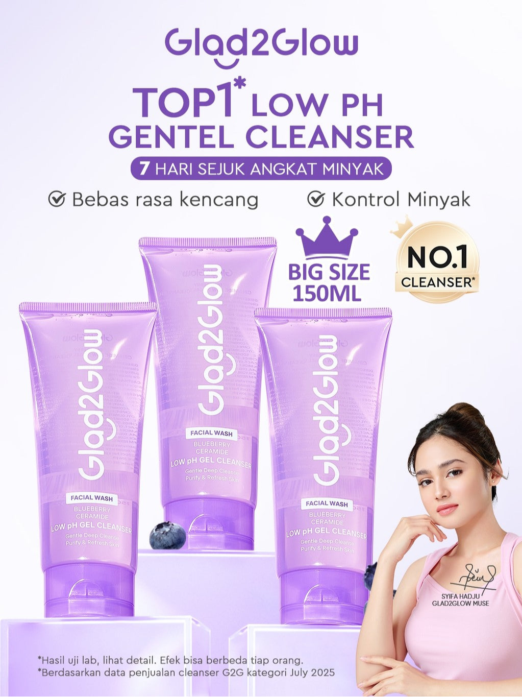 Glad2Glow Blueberry Ceramide Low pH Gel Cleanser facial wash skincare face wash sabun cuci muka cleansing balm exfoliating exfoliasi wajah sabun muka pembersih wajah Memperbaiki penghalang kulit tetap terhidrasi wajah G2G g2glow official store