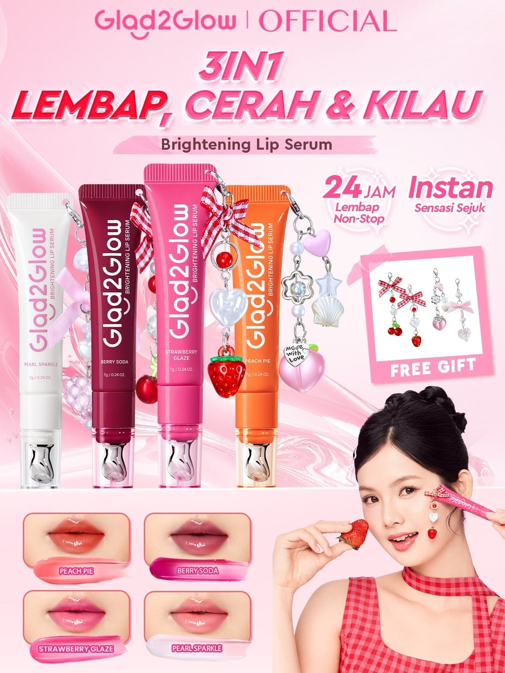 [Cocok Untuk Pemula] Glad2Glow Tone up Set Cerah Glowing  Bundle 4in1-Brightening Moisturizer+Cleanser+day cream+Lip serum+10%Niacinamide skincare paket pembersih perawatan kulit mencerahkan warna kulit pelembab wajah all in 1g2glow official store