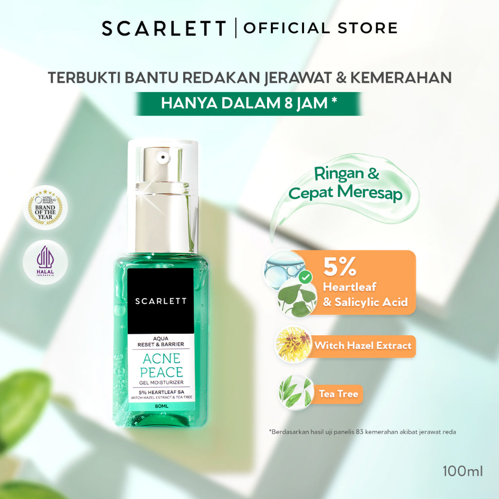 Scarlett Whitening Aqua Reset & Barrier Acne Peace Gel Moisturizer 5% Heartleaf Salicylic Acid - pelembab wajah untuk kulit berminyak dan berjerawat with Heartleaf dan Salicylic Acid
