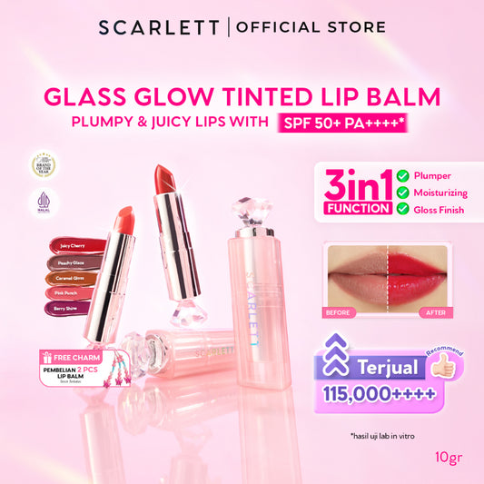 [IN VITRO SPF 50+ PA++++] SCARLETT GLASS GLOW TINTED LIP BALM - Moisturizing & hydrating, natural lip color, plumpy lips, cover bibir gelap, mencerahkan bibir | anti bibir kering dan gelap