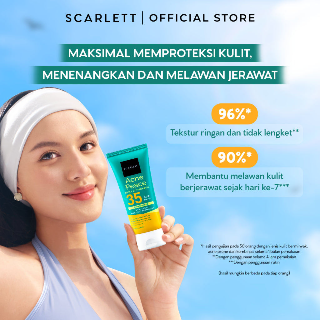 SCARLETT Acne Peace Daily Sunscreen SPF 35 PA++++ – Sunscreen Kulit Berjerawat , Teruji In Vivo , Non Acnegenic Tested , Non Comedogenic Tested, Melawan Jerawat