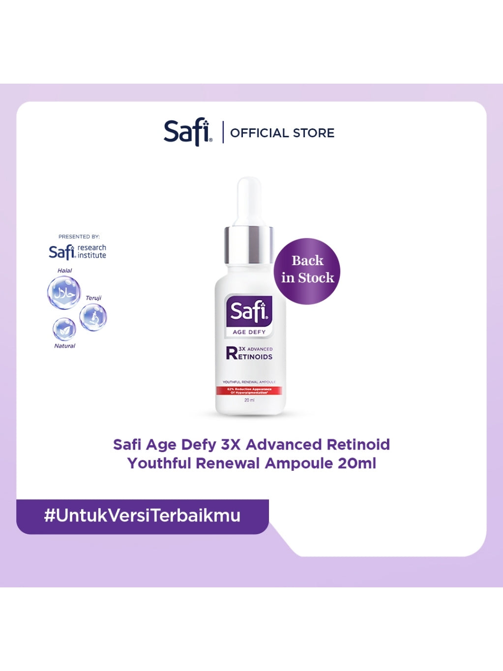 Safi Age Defy 3X Advanced Retinoid - Youthful Renewal Ampoule 20ml - Serum Wajah untuk Kulit Glowing | Better Than Retinol