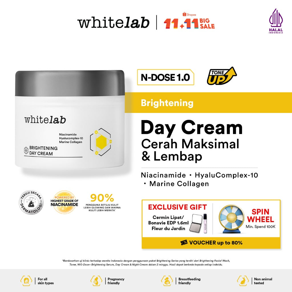 Whitelab Day Cream Brightening  - Pelembap Krim Pagi Pencerah Wajah Untuk Kulit Oily N-Dose+ 2.0