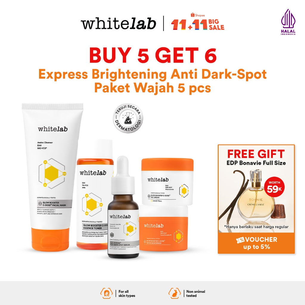 Whitelab 5 pcs Glow Booster C-Dose+ Brightening Paket Wajah - Facial Wash, Toner, Serum, with Day Cream & Moisturizer Paket Skincare