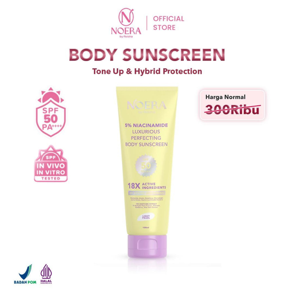 Noera Luxurious Perfecting Body Sunscreen SPF 50 PA+++| Sunscreen Badan | Body SPF with Niacinamide 5%, Arbutin, Glutathione, Chromabright, Licorice, Vitamin C, Vitamin E