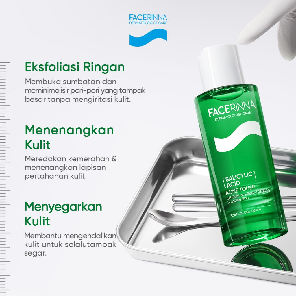 FACERINNA Complete Acne Solution 3pcs / 4pcs Skincare Set | Moisturizer + Serum + Toner + Cleanser | Anti Jerawat Acne Treatment Menghilangkan Bekas Jerawat Kulit Beruntusan Mencegah Jerawat Datang Lagi Calms Acnes & Prevents Breakout With Salicylic Acid
