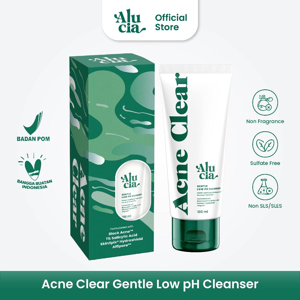 ALUCIA | Acne Clear Gentle Low pH Cleanser with 1% Salicylic Acid Facial Face Wash Sabun Cuci Muka Acne Prone Skin Kulit Berjerawat Low pH 5.0 - 5.5 by Alucia Official