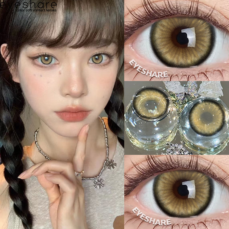 Eyeshare Softlens Minus(0.00~-10.00) 14.5mm Gray Brown Minus Softlen Diamond Big Eyes