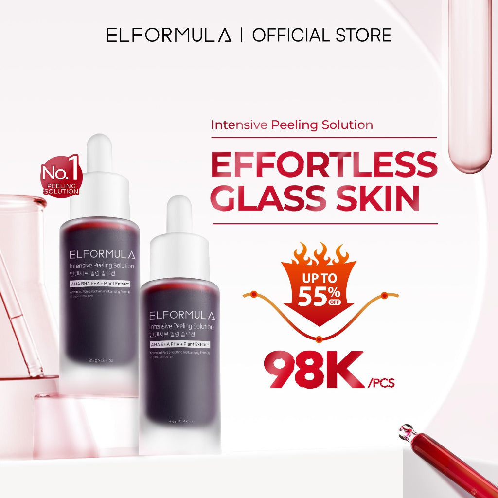 ELFORMULA Intensive Peeling Solution - Peeling Serum Dark Spot Glass Skin Eksfoliasi Wajah Mengangkat Sel Kulit Mati AHA BHA PHA Glowing Smooth Skin Mencerahkan Kulit Halus Blackhead Brightening Whitening Exfoliasi Exfoliating