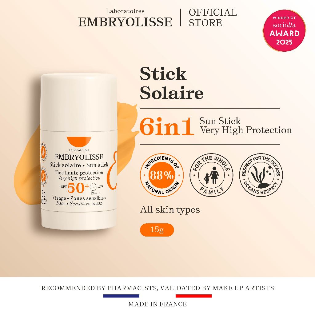 Embryolisse Stick Solaire - Sunscreen Stick SPF 50+ / PA ++++ 15gr - Sunscreen Kulit Normal Sunblock Sensitif