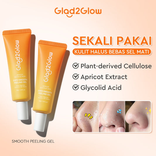 Glad2Glow peeling gel Apricot Glycolic Acid Exfo Smooth Eksfoliasi peeling produk yang mampu mengangkat sel kulit mati  Komedo Kotoran Scrub Wajah Extract g2glow official store