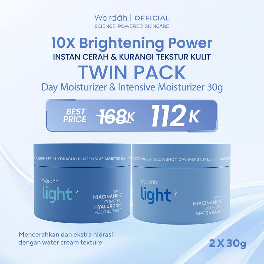 [TWINPACK] Light+ by Wardah Hydrashot Intensive Moisturizer, Glowshot Day Moisturizer | Cream Lightening Brightening Moisturizer Melembahkan Wajah Pelembab Pemutih Wajah Skincare