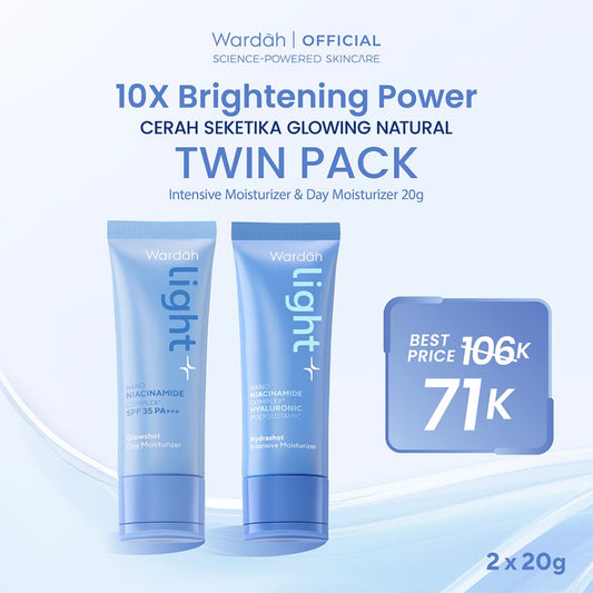 [TWINPACK] Light+ by Wardah Hydrashot Intensive Moisturizer, Glowshot Day Moisturizer | Cream Lightening Brightening Moisturizer Melembahkan Wajah Pelembab Pemutih Wajah Skincare