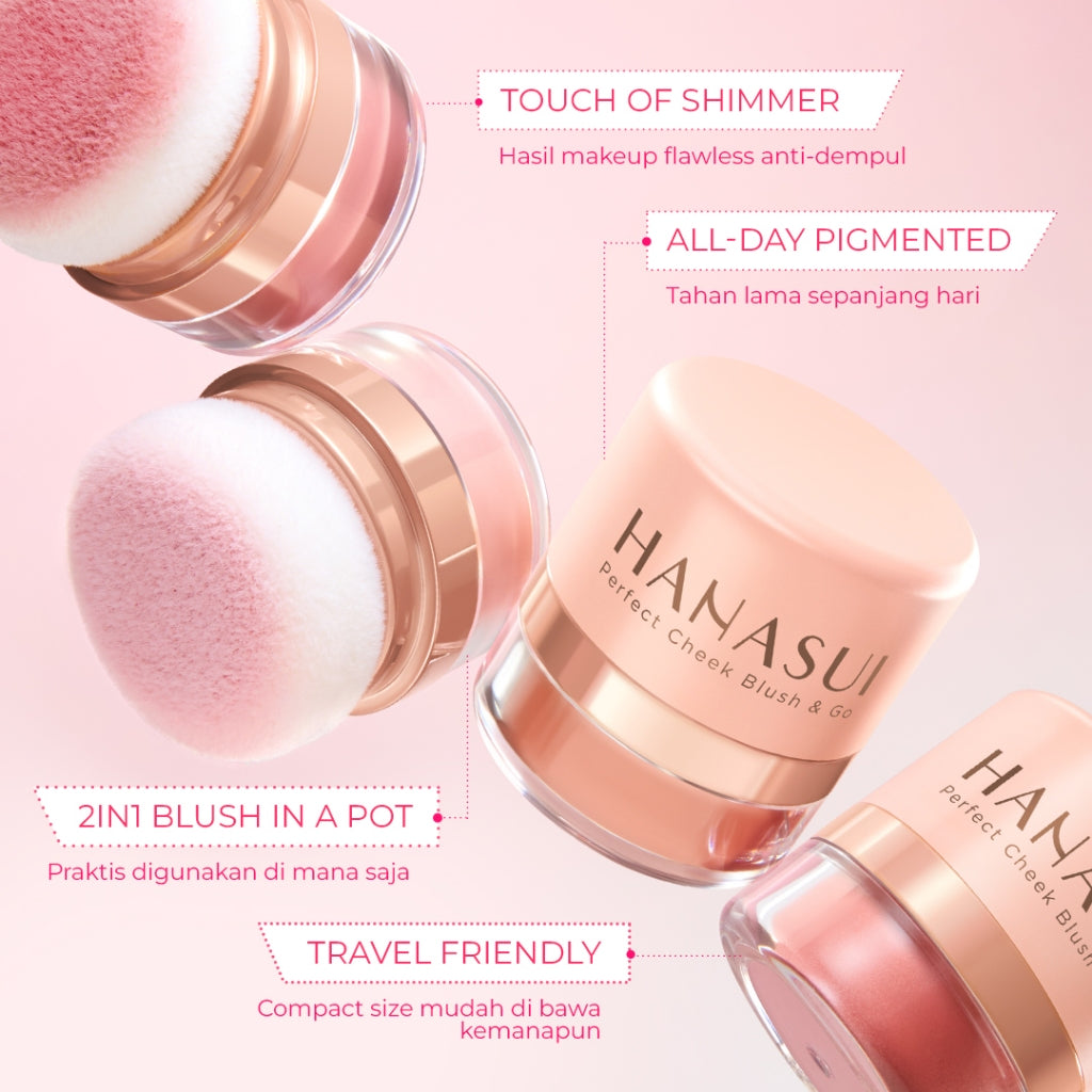 Hanasui Perfect Cheek Blush & Go Powder - Blush On Powder Natural Radiant Finish Melembabkan Cerah Antioksidan
