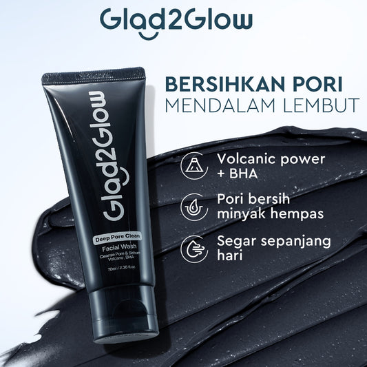 [NEW]Glad2glow Volcanic Ash+BHA Deep Pore Clean Facial Cleanser Mencegah Komedo Face Wash g2g