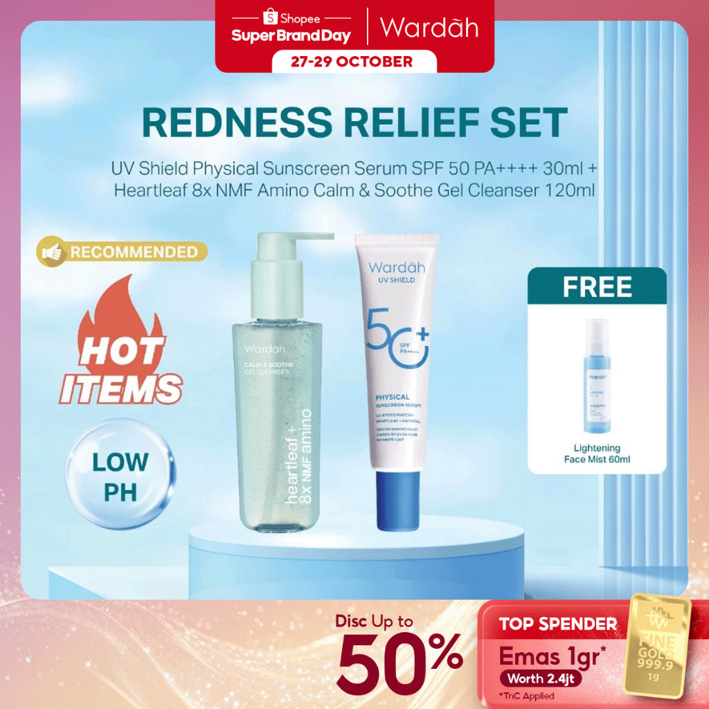 NEW WARDAH Paket Face Wash Gentle Low Ph Lightening Sunscreen UV Shield SPF 35 SPF 50 Sabun Cuci Muka Untuk Semua Jenis Kulit Tanpa Rasa Ketarik Menghidrasi dan Menenangkan Kulit Sunscreen UV Shield Skincare Routine Perawatan Kulit - Skincare