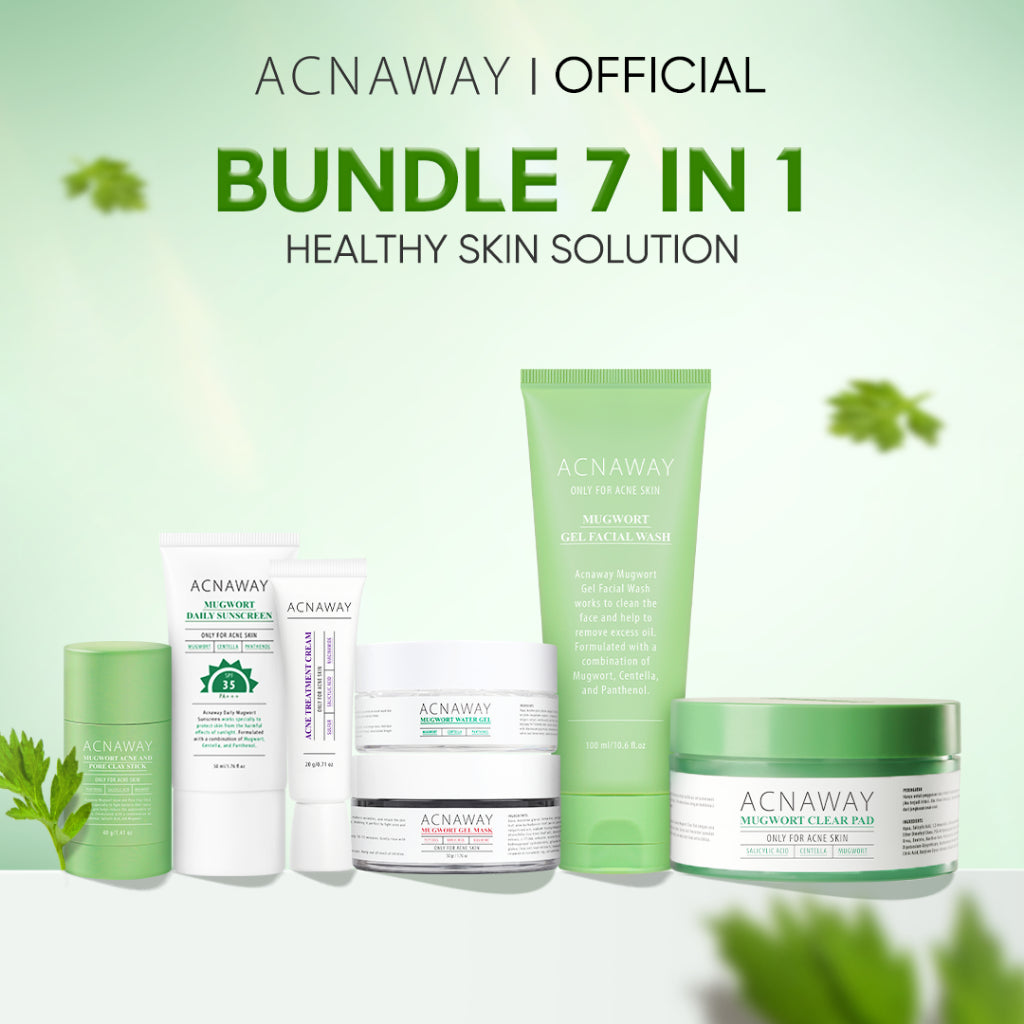 ACNAWAY Bundle 7 in 1 Skincare Routine – Perawatan Wajah Lengkap untuk Kulit Berjerawat & Sensitif facial wash cleanser moisturizer cream gel moist sunscreen acne spot acne treatment masker Acne Clear Pad Exfoliating