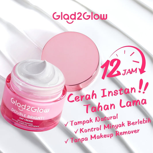Glad2Glow Double Bright Day Cream tone up cerah Niacinamide Moisturizer brightening wajah cream pemutih wajah day cream Night Cream whitening cream skincare glowing BB cream Mencerahkan warna kulit halus g2glow official store