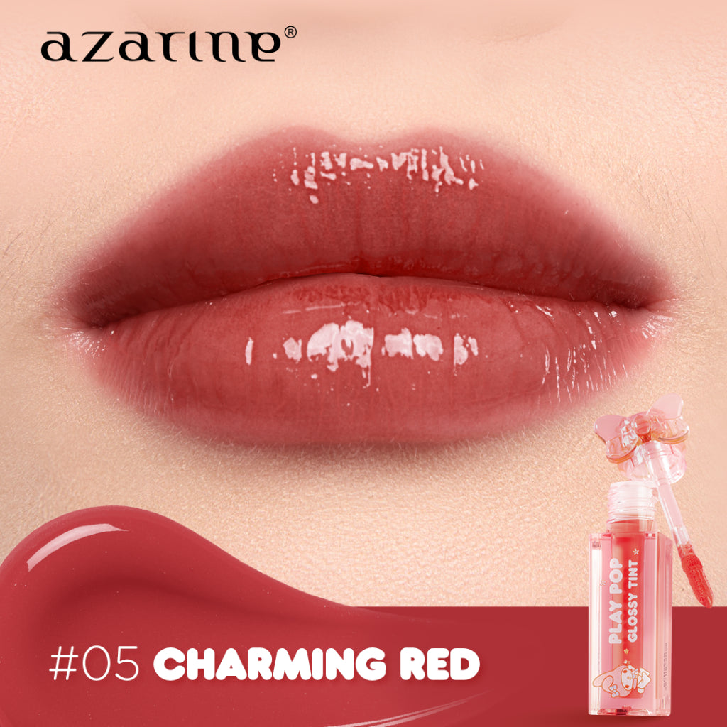Azarine Play Pop Glossy Tint [3ml] Liptint Glossy Tahan Lama Extra Moisturizing dengan Hyaluronic Acid dan Peptide Melembabkan Menutrisi Bibir Kering