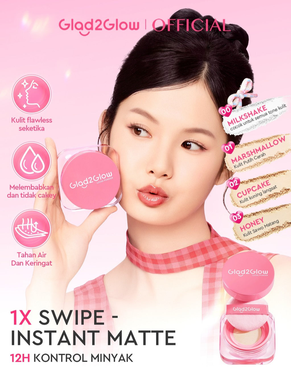 Glad2Glow Perfect Blur&Cover Loose Powder oil control Finishing Kontrol Minyak Tahan Lama Anti Luntur Halus Sempurna & Cover Tinggi bedak padat bedak tabur two way cake cushion foundation setting spray make up g2g glad2glow official store