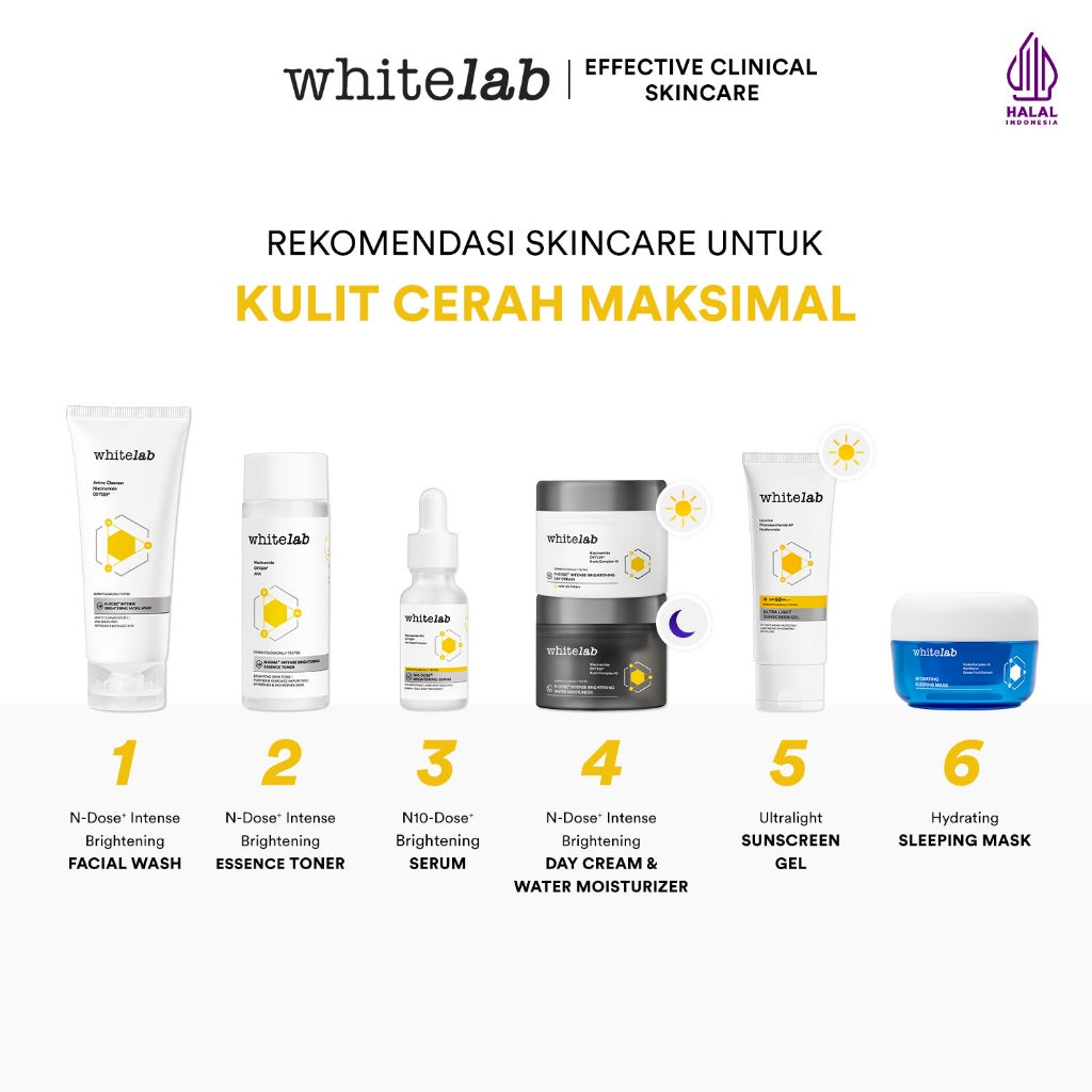 Whitelab Paket Wajah Brightening Niacinamide Facial Wash, Toner, Serum, Moisturizer, Sunscreen, Sleeping Mask - 7 pcs N-Dose+ 2.0 Skincare
