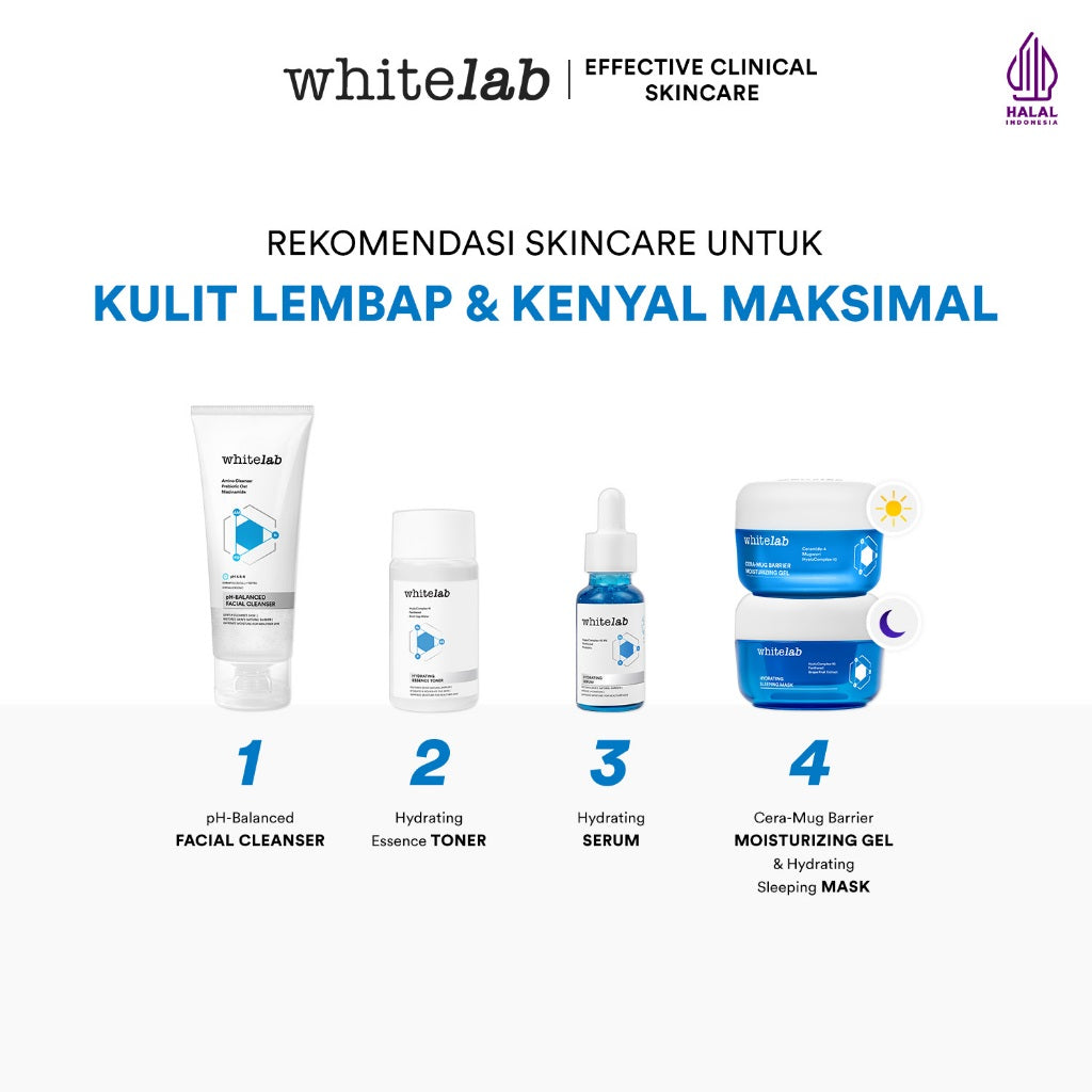 Whitelab Hydrating Series - Facial Cleanser, Essence Toner, Serum, Moisturizer, Sleeping Mask Paket Skincare