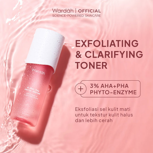 NEW! Wardah 3% AHA-PHA Phyto-Enzyme Exfoliating & Clarifying Toner 100 ml-Mengangkat Sel Kulit Mati, Mencerahkan dan Melembukan Kulit Tanpa Sensasi Cekit-Cekit dan Tanpa Sensasi Terbakar - Skincare