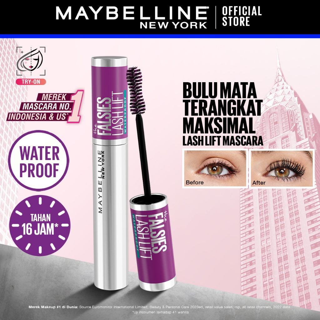 MAYBELLINE OFFICIAL The Falsies Lash Lift Mascara Make Up 8.6ml Waterproof Maskara Bulu Mata Panjang Tahan 16 Jam Volumizing Extending Smudgeproof