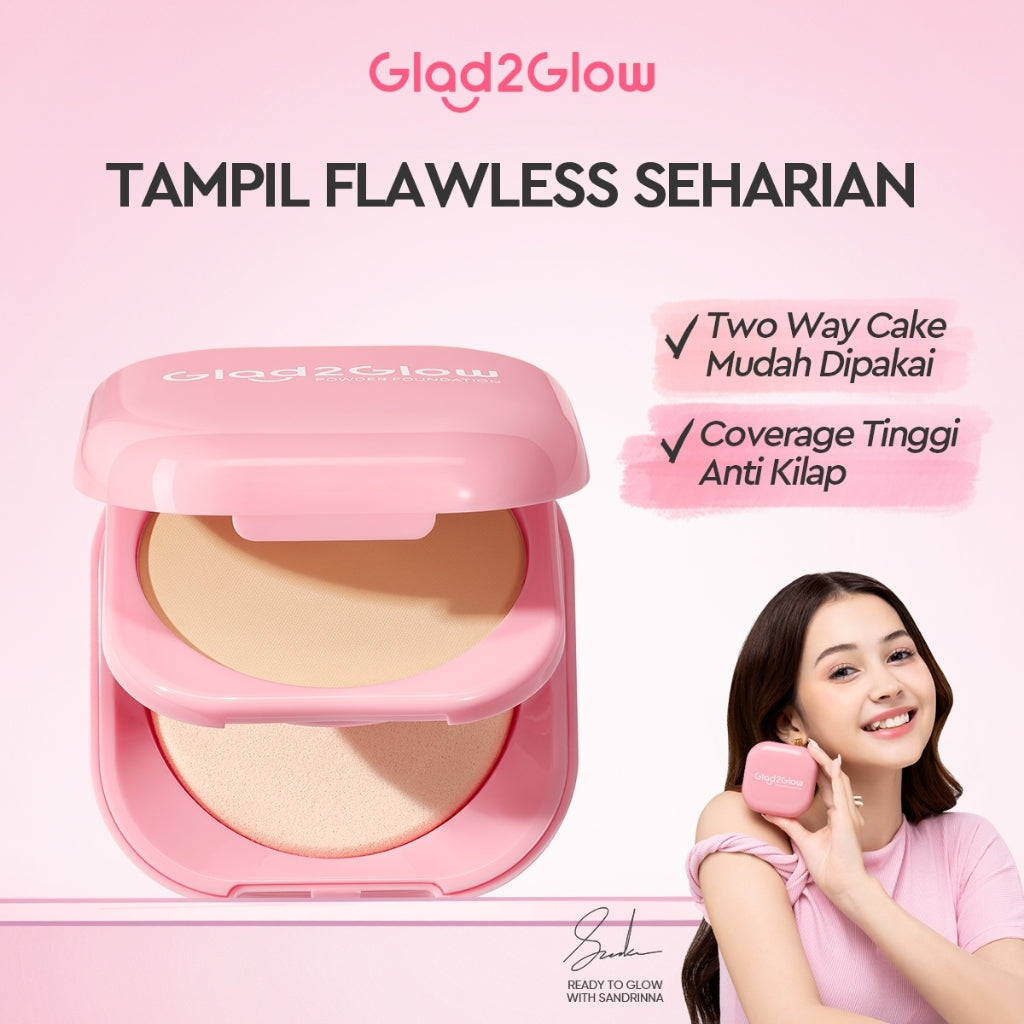 Glad2Glow Perfect Blurring Powder Foundation waterproof setting two way cake TWC Mengandung squalane dan vitamin E concealer pengontrol minyak meratakan warna kulit bantalan udara yang menjaga kelembapan alas bedak krim BB concealer g2glow official store