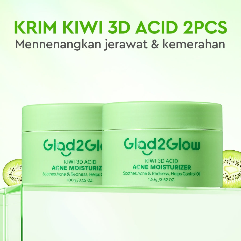 GLAD2GLOW Kiwi 3D Acid Acne Moisturizer Pelembab Wajah Jerawat Mencerahkan Pencerah Wajah&Penuaan Hilangkan Flek & Tenangkan Kulit Skincare Pelembab Esensi Wajah Perawatan Kulit Pelembab Wajah Pembersih day cream tone up g2g official store