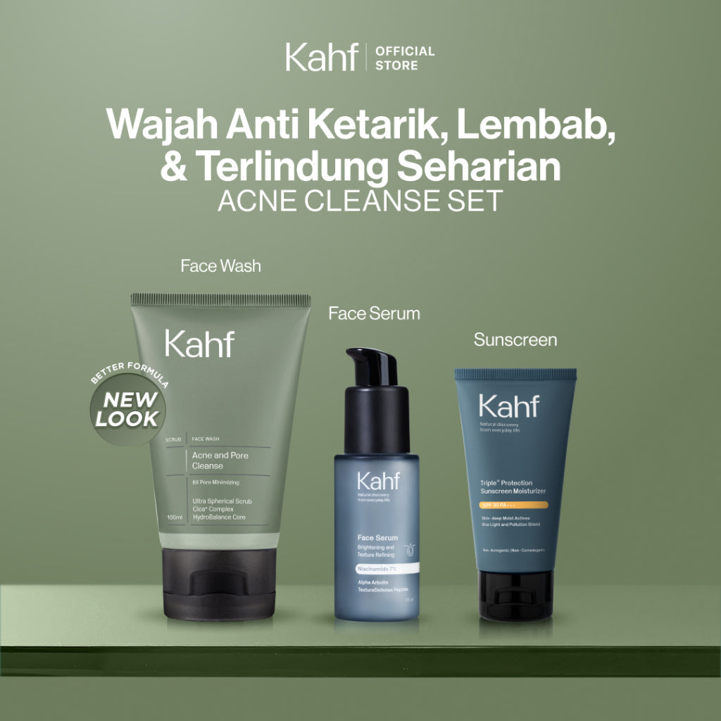 [KAHF BUNDLE 3IN1 PAKET PERAWATAN WAJAH : WAJAH ANTI KETARIK, LEMBAB, & TERLINDUNGI SEHARIAN] Paket Face Care Expert Complete Kit (Face Wash + Serum + Sunscreen Moisturizer) - Suitable for Daily Use