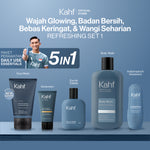 [CREATOR'S PICK - KAHF BUNDLE 5IN1 PAKET PERAWATAN DAILY USE ESSENTIALS : WAJAH GLOWING, BADAN BERSIH, BEBAS KERINGAT, & WANGI SEHARIAN] Paket Personal Care (Face Wash + Sunscreen + Body Wash + Deodorant + Eau de Toilette) - Suitable for Daily Use