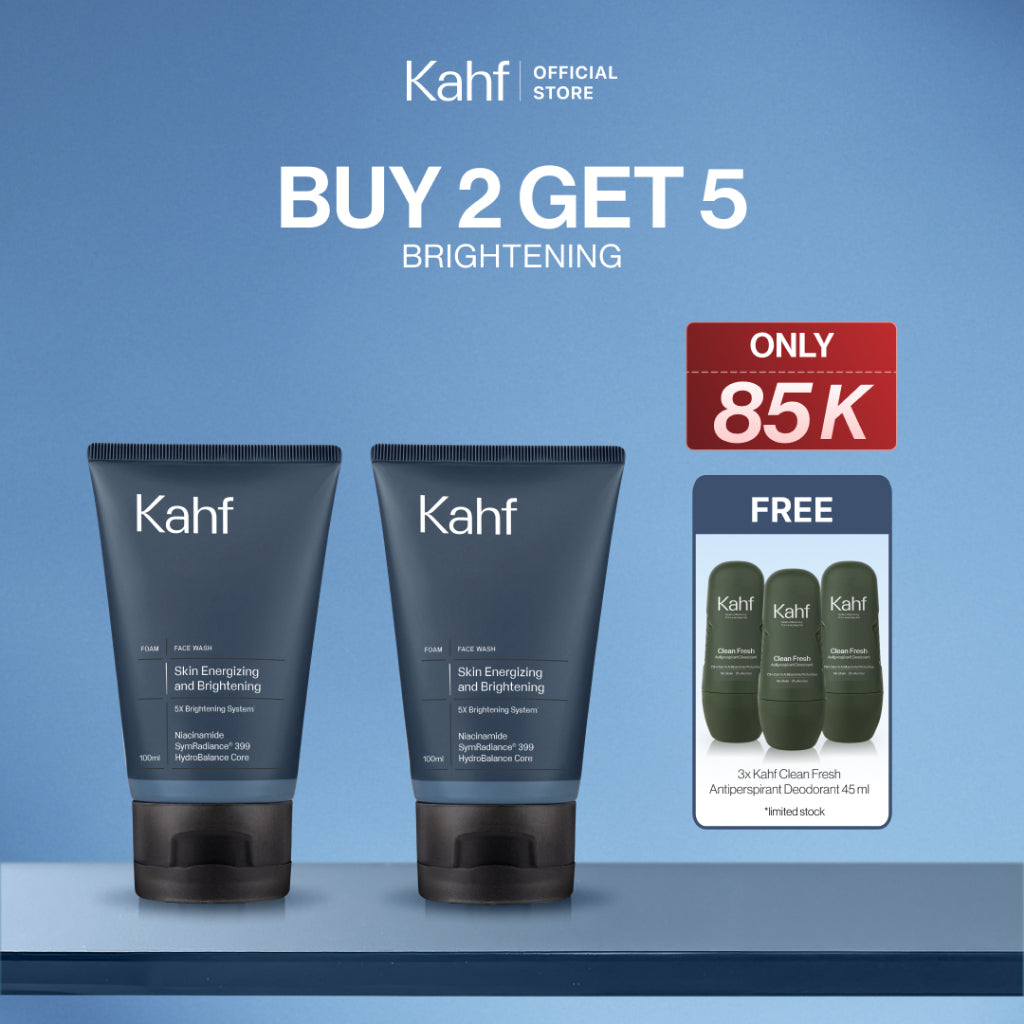 [SPECIAL 11.11 : B2G5 - KAHF BUNDLE 2IN1 PAKET FACIAL WASH] Complete Acne Care & Brightening Face Wash Pack 100 ml isi 2 pcs - Wajah Glowing, Cerah, Anti Ketarik, & Bebas Kusam - Bundle Perawatan Wajah Pria - Kombinasi Sabun Cuci Muka Sesuai Kondisi Kulit