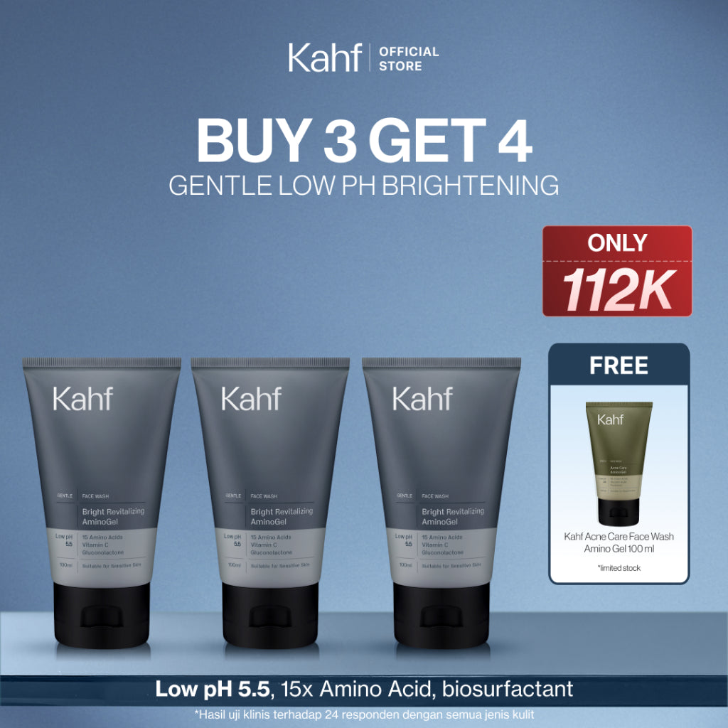 [SPECIAL 11.11 : B3G4 - KAHF BUNDLE 3IN1 PAKET FACIAL WASH] Triple Pack Face Wash 100 ml - Sabun Cuci Muka Pria Brightening, Acne, Oily, Comedo, Sensitive Skin - Wajah Glowing, Jerawat Hilang, Bebas Minyak - Gentle Cleanser Low pH for Daily Use