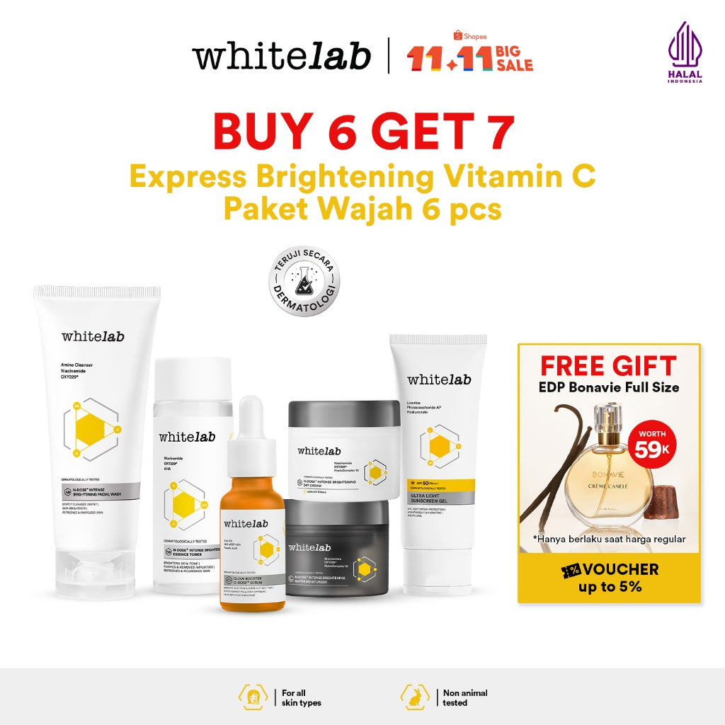 Whitelab Paket Wajah Brightening Niacinamide Facial Wash, Toner, Serum, Moisturizer, Sunscreen - 6 pcs N-Dose+ 2.0 Skincare
