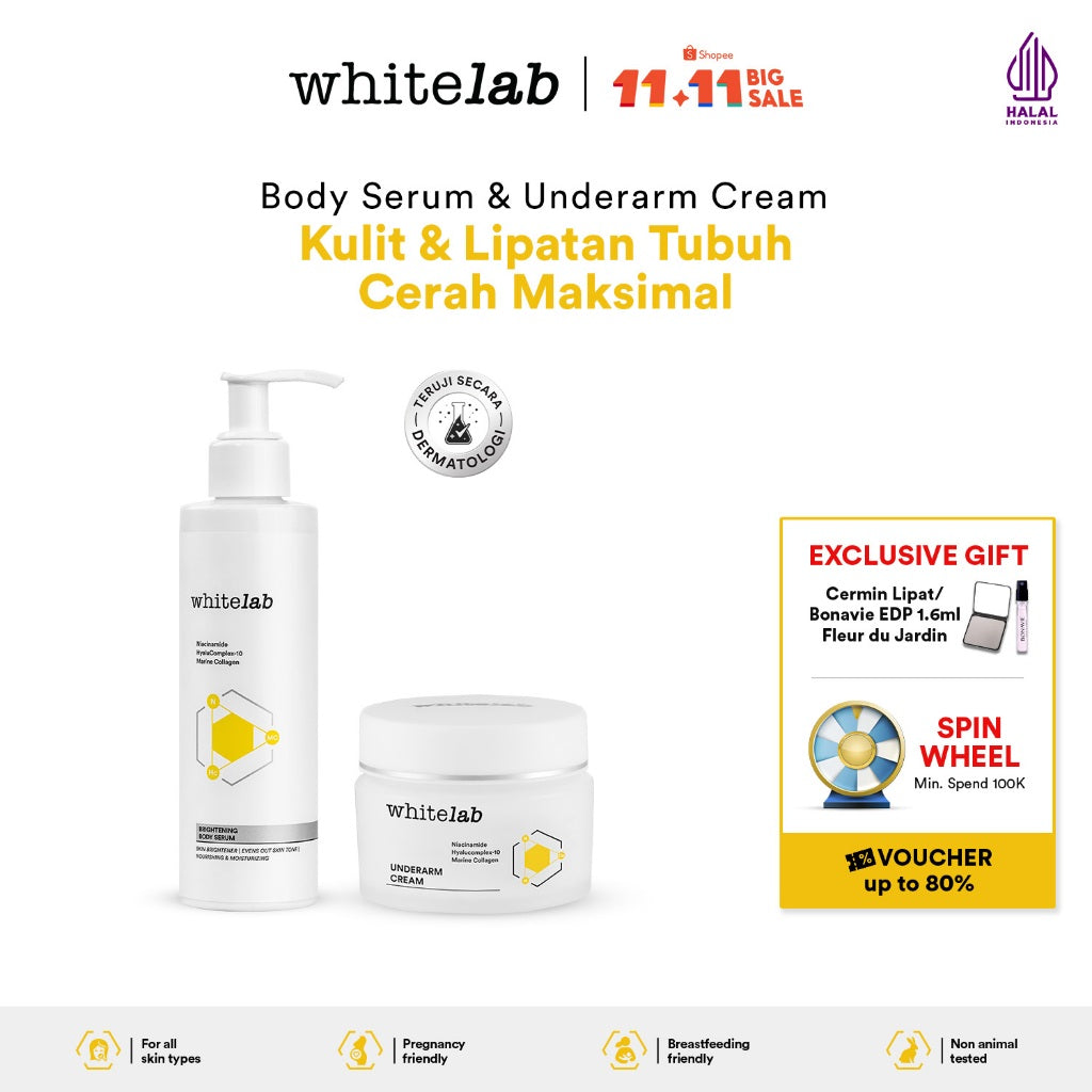 Whitelab Brightening Body Serum + Underarm - Pencerah Kulit Badan, Ketiak, Selangkangan dan Lipatan Tubuh dengan Niacinamide & Collagen [BPOM]