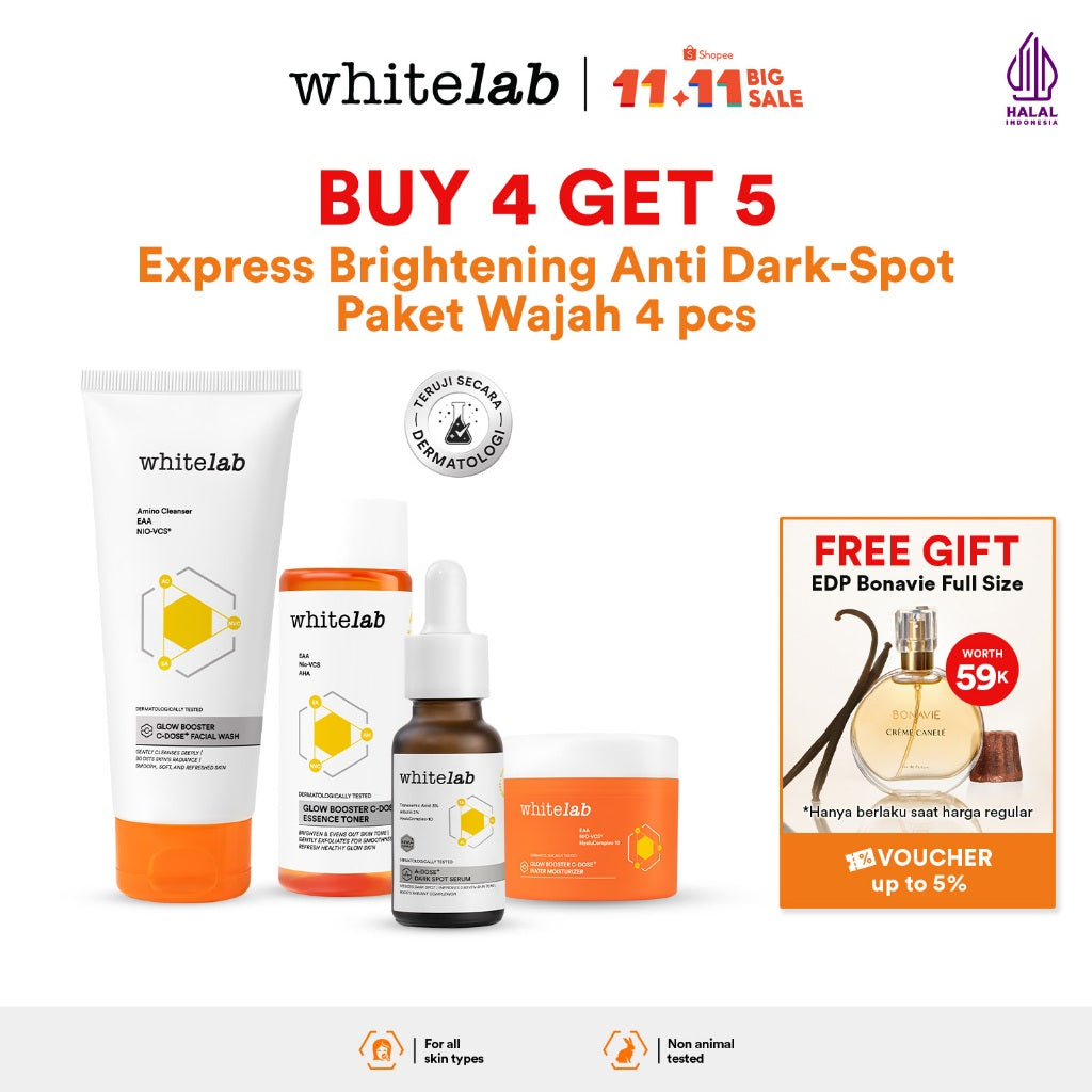 Whitelab 4 pcs Glow Booster C-Dose+ Brightening Paket Wajah - Facial Wash, Toner, Serum, with Moisturizer Paket Skincare