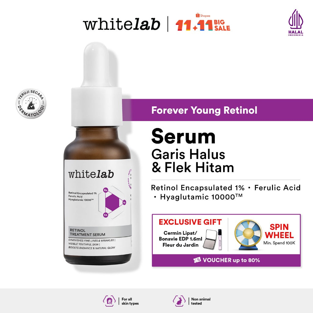 Whitelab Retinol Treatment Serum - Serum Anti Aging Kaya Antioksidan Samarkan Garis Halus dan Flek Hitam Cocok untuk Pemula dengan Retinol Encapsulated 1% & Hyaglutamic [BPOM]