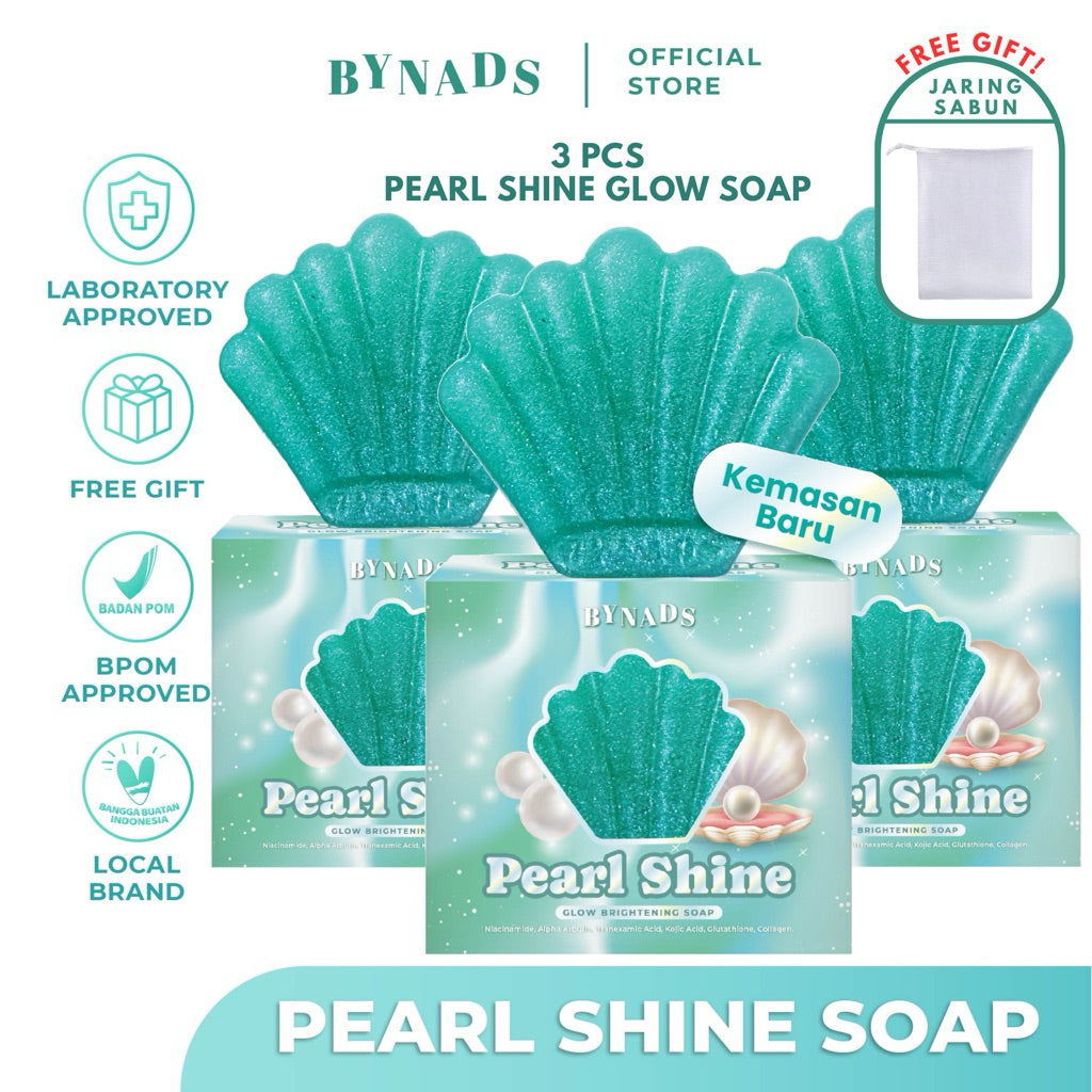 [NEW PACKAGING] 3PCS Bynads Pearl Shine Glow Brightening Soap With 8% Niacinamide Sabun Batang Pencerah Badan Dan Wajah Face Soap By Bynads